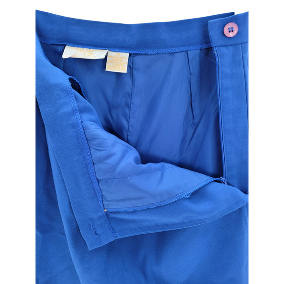 Vintage 80s Career Guild Blue One Button Boxy Blazer Midi Skirt Set Suit - Picture 11 of 17